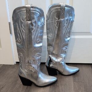 Ardene Metallic Silver Heeled Boots
